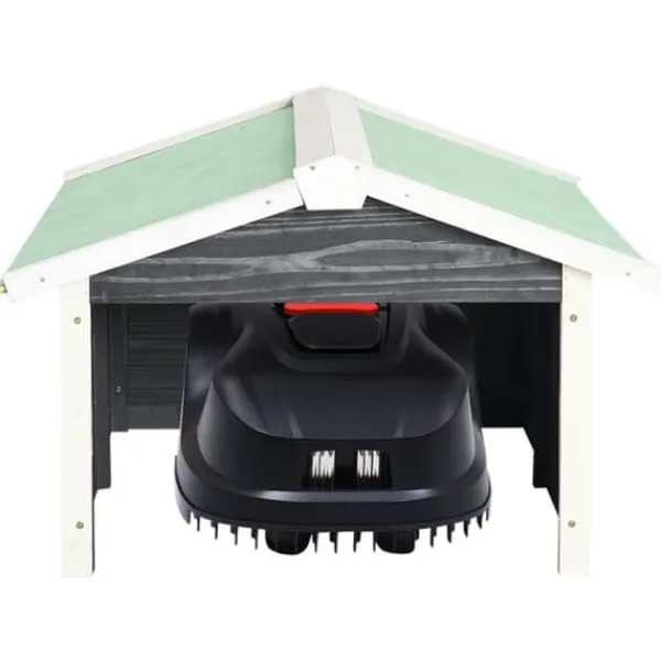 vidaXL Garage för robotgräsklippare 72x87x50 cm grå och vit granträ - Gräsklipparskydd