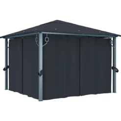 vidaXL Paviljong med gardin & ljusslinga LED 3x3 m antracit aluminium - Partytält & paviljoner
