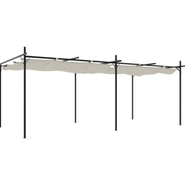 Outlet Pergola med infällbart tak gräddvit 589x292x230 cm - Partytält & paviljoner Valvbågar, Spaljéer, Bersåer & Pergolor