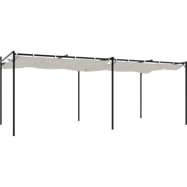 Outlet Pergola med infällbart tak gräddvit 589x292x230 cm - Partytält & paviljoner Valvbågar, Spaljéer, Bersåer & Pergolor