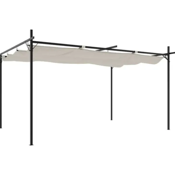Discount Pergola med infällbart tak gräddvit 395x292x230 cm - Partytält & paviljoner Valvbågar, Spaljéer, Bersåer & Pergolor