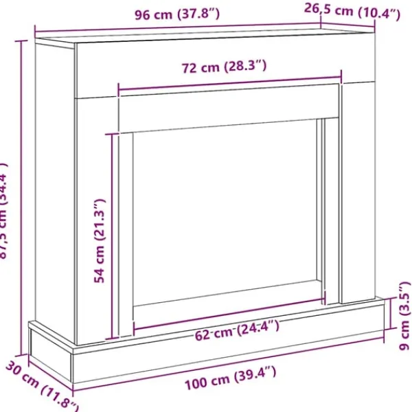vidaXL Öppen spis infattning svart ek 100x30x87,5 cm konstruerat trä