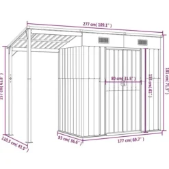 vidaXL Trädgårdsbod med förlängt tak antracit 277x110,5x181 cm stål - Förråd & Redskapsbodar