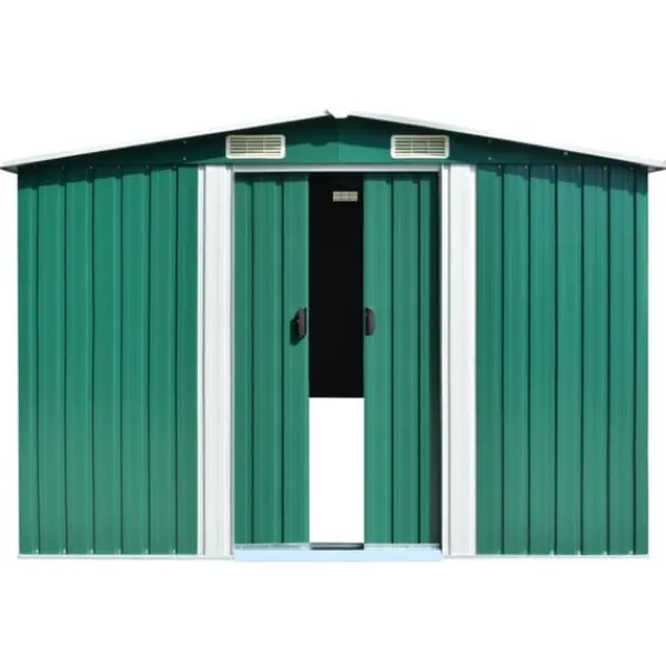 vidaXL Trädgårdsskjul grön 257x990x181 cm galvaniserat stål - Förråd & Redskapsbodar