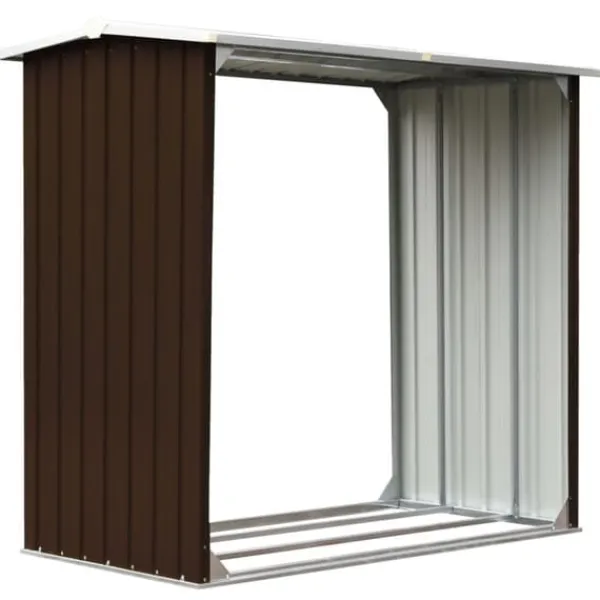 Sale Vedskjul galvaniserat stål 172x91x154 cm brun - Tillbehör till vedställ & vedkorgar Tillbehör Till Vedeldade Kaminer & Öppna Spisar