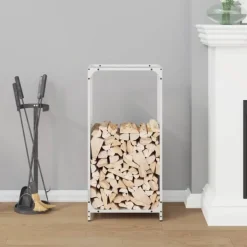 Sale Vedställ vit 44x28x90 cm kallvalsat stål Tillbehör Till Vedeldade Kaminer & Öppna Spisar