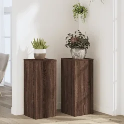 Outlet Växtställ 2 st brun ek 30x30x70 cm konstruerat trä Växtställ