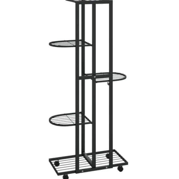 vidaXL Växtställ på hjul 5 hyllor 44x23x100 cm svart järn - Växtställ