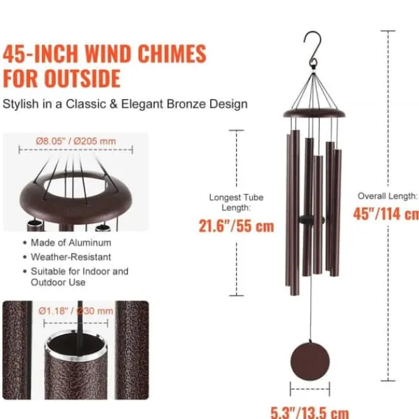 Sale Vindspel för utomhusbruk, 1143 mm aluminium, hållbar och melodisk ljudupplevelse, perfekt som gåva eller minne Vinddekoration