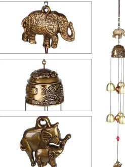 Vindspel, vintage lövelefant gynnsamma hängande ornament, lycka feng shui klockor brons, kinesiska vindspel heminredning