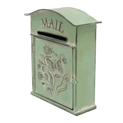 Online Vintage Brevlåda - Väggmonterad Brevlåda - För Staket - Präglad Metall - Utomhusbruk - 27×10,5×31,2 cm - Brevinkast 9,5×1,5 cm - Grön Postlådor & Brevlådor