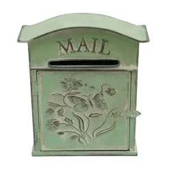 Online Vintage Brevlåda - Väggmonterad Brevlåda - För Staket - Präglad Metall - Utomhusbruk - 27×10,5×31,2 cm - Brevinkast 9,5×1,5 cm - Grön Postlådor & Brevlådor
