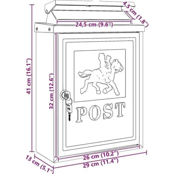 vidaXL Vintage väggpostlåda - - Bronze - Gjutet aluminium - 29x13x41 cm - Rostbeständig - Vattentät