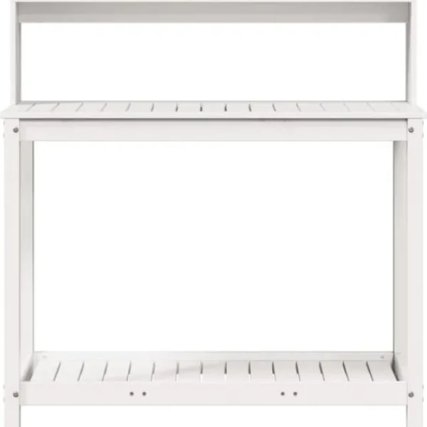 Växtbord med hyllor i massiv furu - Planteringsbord | Färg: Vit | Storlek: 108x50x109,5 cm