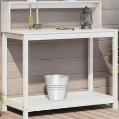 New Växtbord med hyllor vit 108x50x109,5 cm massiv furu Planteringsbänkar
