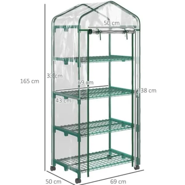 Växthus mini 69×50×165 cm – 4 hyllor, transparent