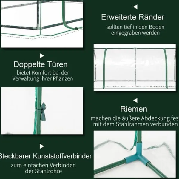 Växthus 200x100x80 cm, stål/plast, med dörr – drivbänk, grön