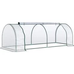 Växthus 250x100x80 cm, stål/PVC, med dörr – drivbänk för plantuppdragning