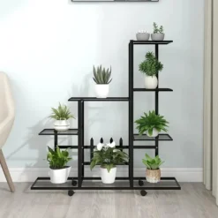 Växtställ - Living Växtställ på hjul 94,5x25x92,5 cm svart metall