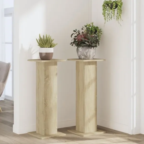 Växtställ 2 st sonoma-ek 30x30x80 cm konstruerat trä Växtställ