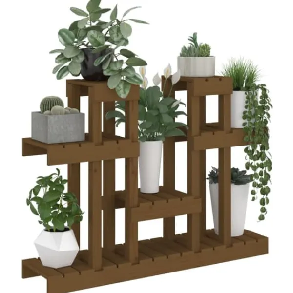 New Växtställ i honungsbrun massiv furu - Perfekt för blommor och växter | Storlek: 104,5x25x77,5 cm Växtställ