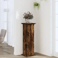 New Växtställ i rökfärgad ek - Stabilt konstruerat trä | Storlek: 33x33x100 cm Växtställ