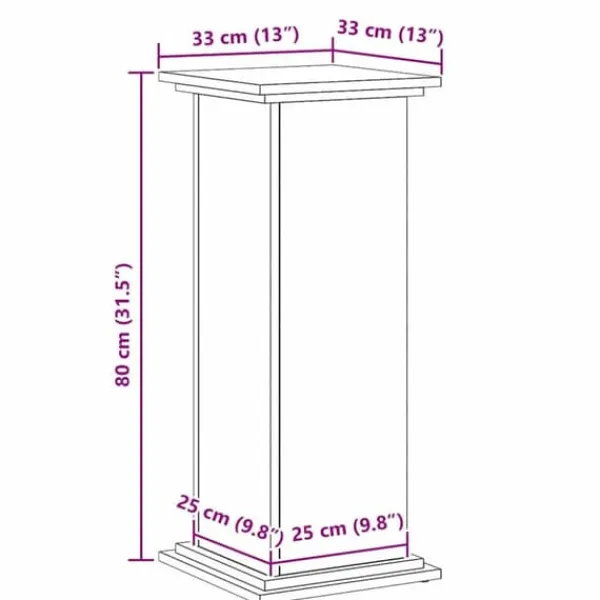 Växtställ i Svart Ek - Elegant Trä för Inomhus & Utomhus | Storlek: 33x33x80 cm