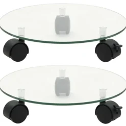 Online Växtställ på hjul - 2 st härdat glas, 28 cm rund | Färg: Transparent | Storlek: 28 cm Stöd Med Hjul, Säten & Knäskydd För Trädgårdsskötsel