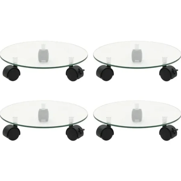 New Växtställ på hjul 4 st 28 cm härdat glas rund Stöd Med Hjul, Säten & Knäskydd För Trädgårdsskötsel