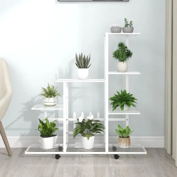 Outlet Växtställ på hjul 94,5x25x92,5 cm vit metall Växtställ