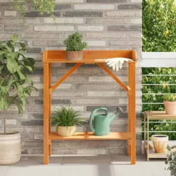 vidaXL Växtställningar med hylla Brun 75 x 40 x 90 cm Massiv furu
