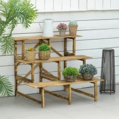 New Växttrappa 3 steg gran 100x80x78 cm för trädgård balkong terrass Växtställ